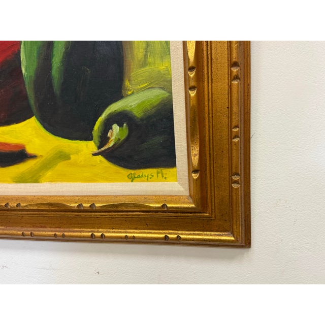 Vintage Still Life With Peppers Oil on Board Signed For Sale - Image 10 of 12