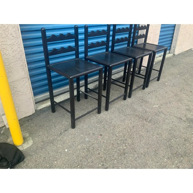 Solid Oak Country French Bar Stools-4 For Sale - Image 4 of 5