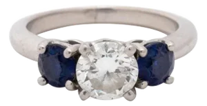 Platinum, Diamond and Sapphire 3-Stone Engagement Ring