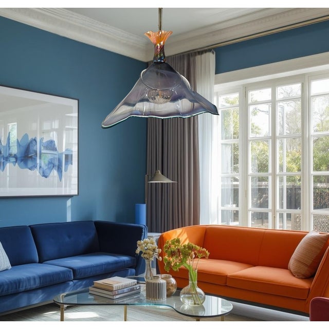 Vintage Hand Blown Multicolor Tiered Abstract Jellfish Art Glass Pendant Light For Sale - Image 17 of 18