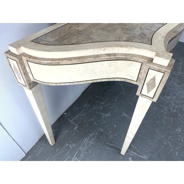 1970s 1970s Italian Postmodern Travertine Tesserae Console Table With Matching Mirror and Brass Trim For Sale - Image 5 of 12