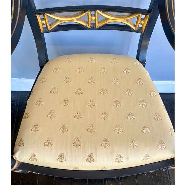 Hollywood Regency Late 20th Century Hollywood Regency Sheraton Style Ebonized & Gilt Accent Armchair - Attributed to Maitland-Smith For Sale - Image 3 of 6
