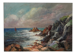 Deville, Seaside Landscape, 1950s, Oil on Canvas, Framed