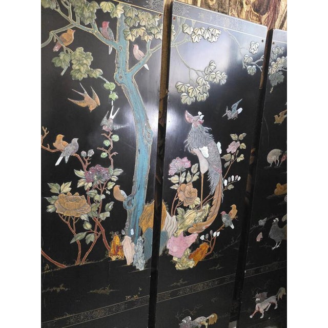 Chinese Folding Screen with Carved Hardstone Animals, 1920 For Sale - Image 13 of 17