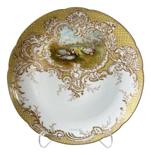 “The American Quail” After A. Pope Mustard Color, Handpainted, and Marked Decorative Porcelain Plate With 18kt Gold