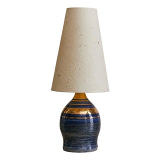 1960s French Gilt Ceramic Table Lamp with Paper Shade by Georges Pelletier For Sale