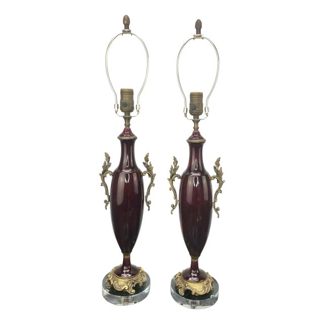 Pair of French Bronze Mounted Oxblood Lamps For Sale