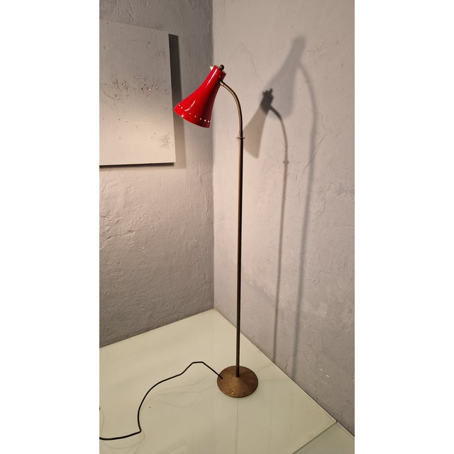 Brass Reading Lamp with Red Cone and Handle, 1950s For Sale - Image 6 of 17