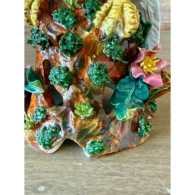 Mid 20th Century Mid-20th Century Italian Ceramic White Cockatoo Figurine on Floral Tree Stump For Sale - Image 5 of 12