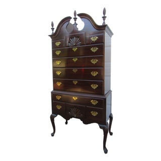 1980s Ethan Allen Highboy Chest of Drawers Cherry Chippendale 2 Pieces For Sale