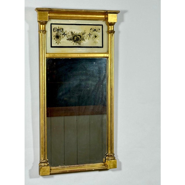Antique 1820 American Federal Giltwood Tabernacle Mirror With Eglomise Glass For Sale - Image 10 of 15