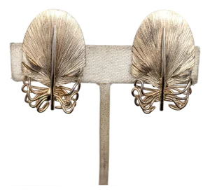 Vintage Signed Napier Goldtone Over Sterling Feather Clip Earrings-2 Pieces