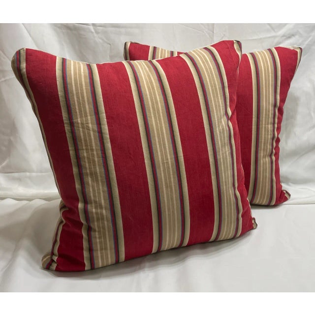 Red Pair of Pillow Covers Made of a Vintage French Ticking Fabric Fragment For Sale - Image 8 of 8