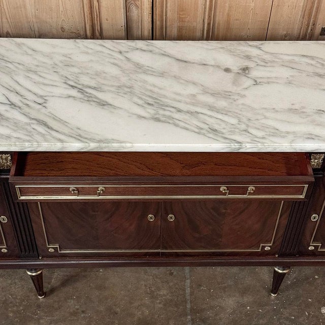 19th Century French Louis XVI Mahogany Buffet With Carrara Marble Top For Sale - Image 13 of 18