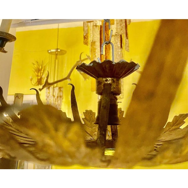 Large Spanish Sunburst Flush Mount in Gilt Metal with Support, 1950 For Sale - Image 6 of 10