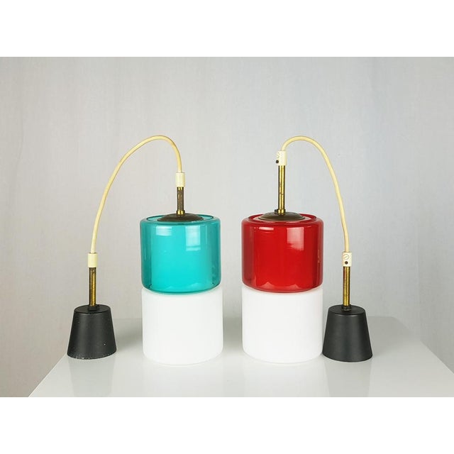 Pendant Lamps with Glass Shades, 1950s, Set of 2 For Sale - Image 10 of 13