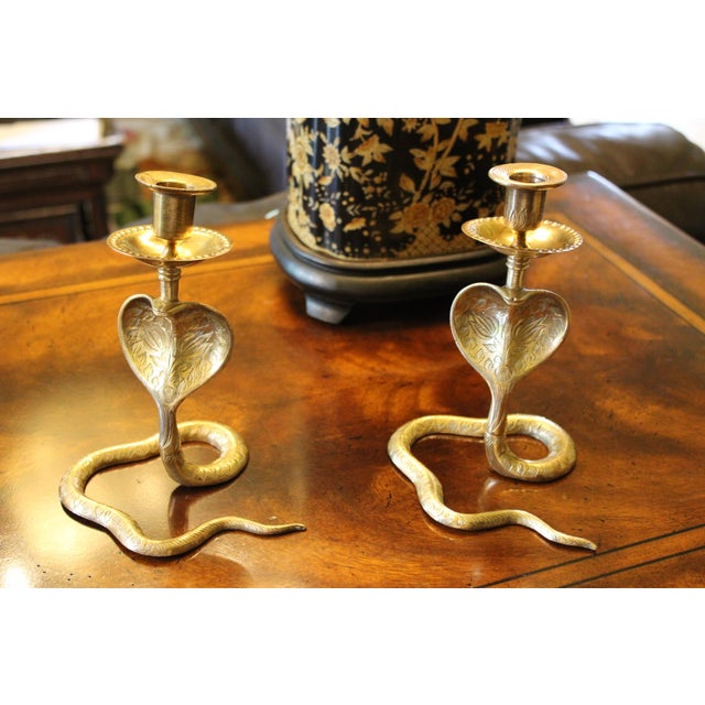 Vintage Pair of Brass Cobra Snake MCM Candlesticks For Sale In Dallas - Image 6 of 8