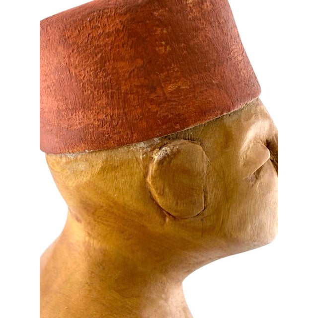 1990s Donald Nelsen Modernist Painted Wood Walking Figure Sculpture With Fez For Sale - Image 10 of 18