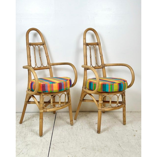 Vintage Tall Back Rattan Arm Chairs- A Pair For Sale - Image 4 of 12