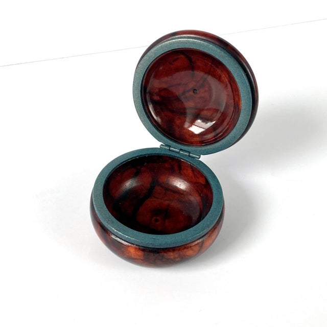 Italian Brown Red Alabaster Round Hinged Box, 1960s | Chairish