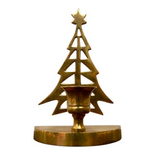 Vintage Brass Christmas Tree Taper Candle Holder For Sale