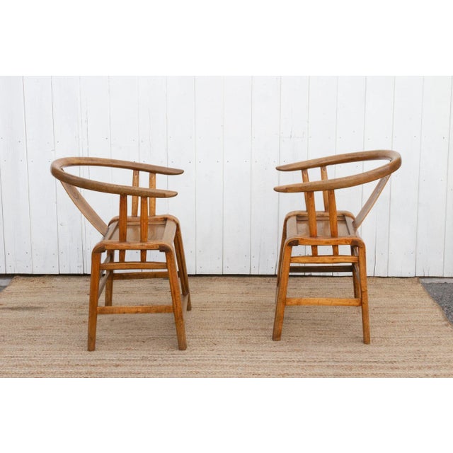 19th Century Pair of Golden Elm Chinese Club Chairs For Sale - Image 5 of 10