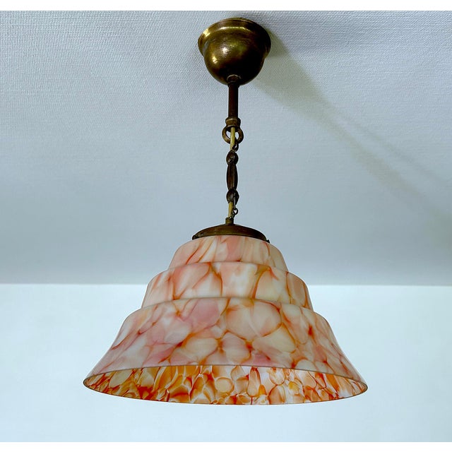 1930s Art Deco Pendant Light in Pink Marble Glass, 1930s For Sale - Image 5 of 18