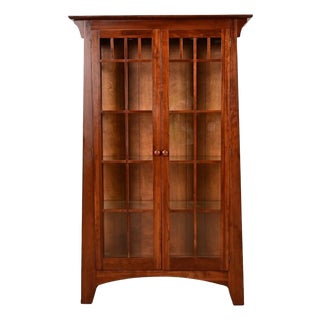 Ethan Allen American Impressions Arts & Crafts Cherry Lighted Curio Cabinet For Sale