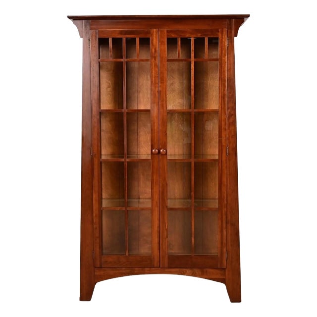 Ethan Allen American Impressions Arts & Crafts Cherry Lighted Curio Cabinet For Sale