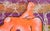 Vibrant contemporary nude figure in neon orange on a purple abstract background by Aromas, California, Monterey Bay Area...