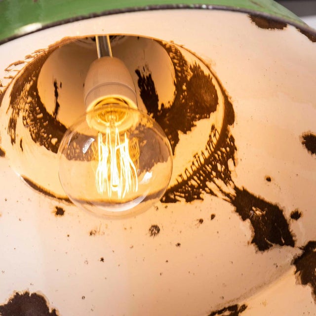 Industrial Green Enamel Single Pendant Lamp, 1940s For Sale - Image 9 of 13