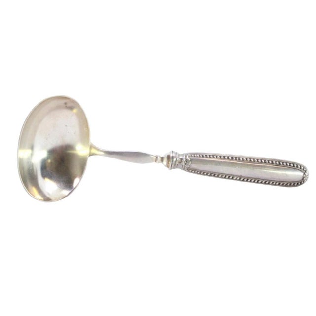 Silver Sauce Spoon with Reliefs and Pearls Handle For Sale - Image 6 of 6