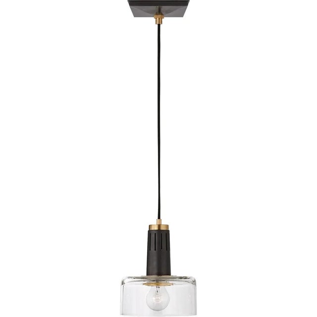 Modern Thomas O'Brien for Visual Comfort Signature Iris Single Pendant in Bronze & Hand-Rubbed Antique Brass with Clear Glass For Sale - Image 3 of 4