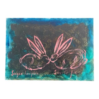 1970s Abstract Moon Bunnies Series Mixed Media Painting by Elia For Sale