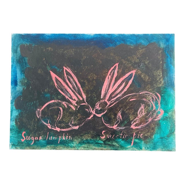 1970s Abstract Moon Bunnies Series Mixed Media Painting by Elia For Sale