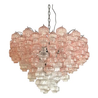 Romantic Venetian Pink Rigadin Manubri Murano Glass Chandelier by Simoeng For Sale