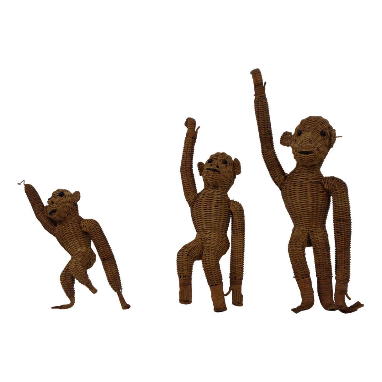 French Handmade Wicker Monkeys, 1960s, Set of 3 | Chairish