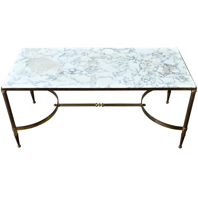 Early 20th Century French White Marble & Brass Coffee Table in the Maison Jansen Style For Sale - Image 12 of 12