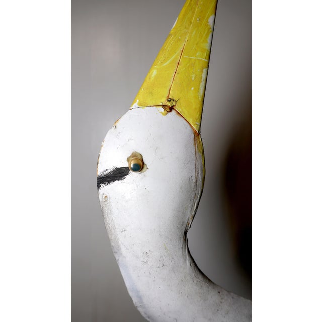 Metal Vintage Mid-Century Mod Iron Heron White Coastal Egret Yard Statue For Sale - Image 7 of 9