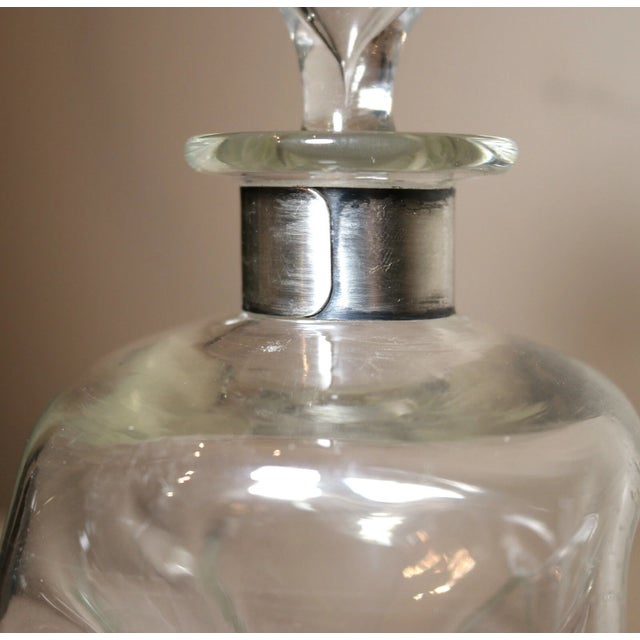 Antique Denmark Hand Blown Glass Sterling Silver Glug Glug Liquor Decanter For Sale - Image 10 of 12