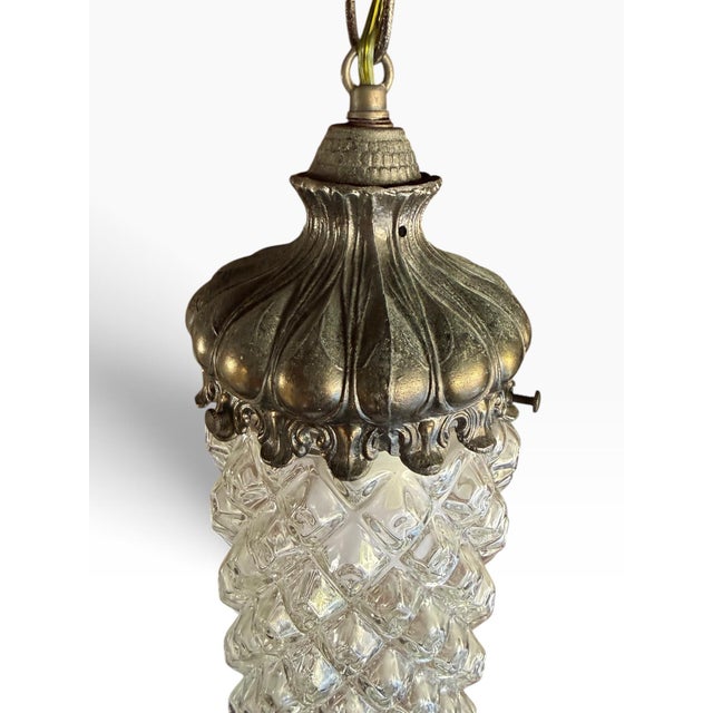 Vintage Hollywood Regency Textured Glass Pendant Lights, Pair For Sale In Buffalo - Image 6 of 7
