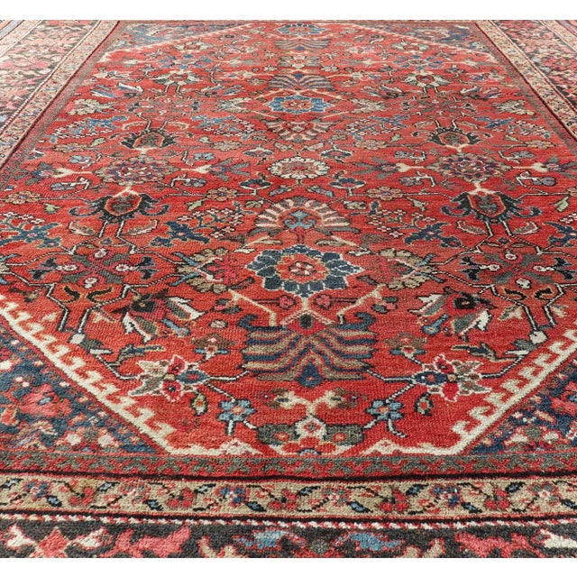 Antique Mahal Rug With All Over Design in Soft Red and Brown Border For Sale - Image 9 of 13