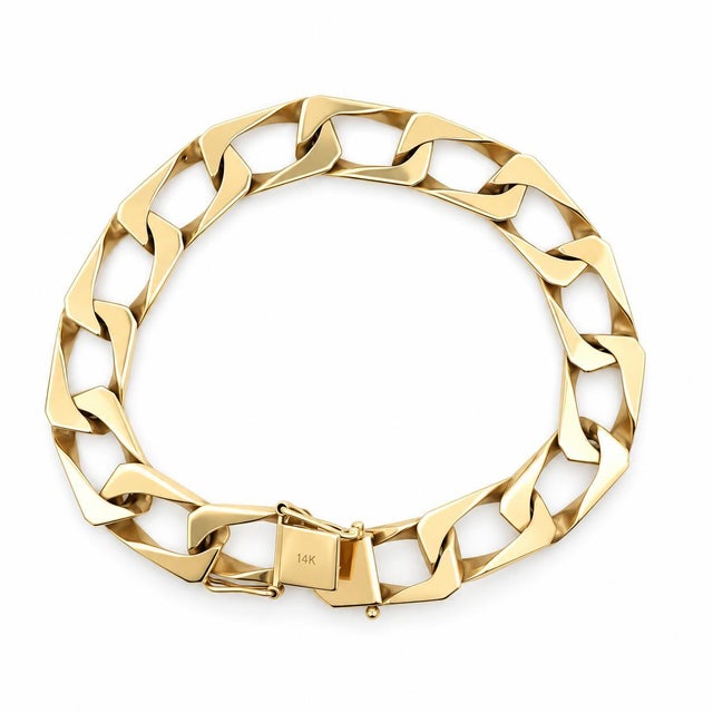 Mid 20th Century Heavy 14k Yellow Gold Chunky Curb Link Chain Bracelet For Sale In New York - Image 6 of 8