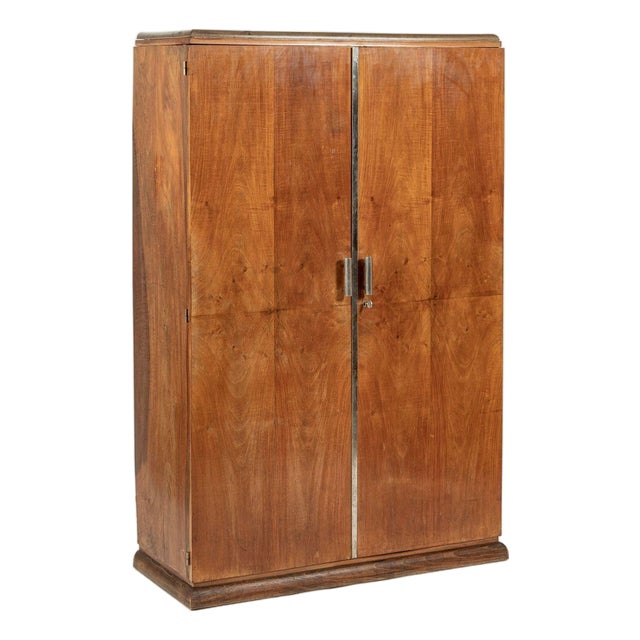 Antique French Art Deco Mahogany Wardrobe Armoire Cabinet, 1940s For Sale