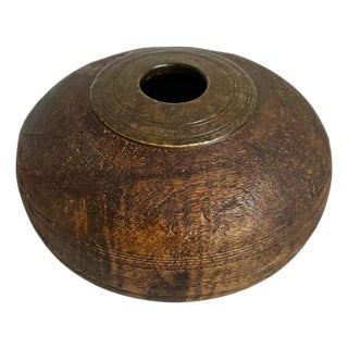 Antique Wood & Brass India Tobacco Container For Sale