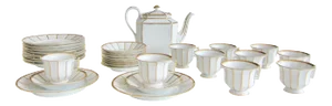 Tea Service for 10 in Hand-Painted Porcelain by La Porcelaine De Baudour, Belgium, 1940s, Set of 31