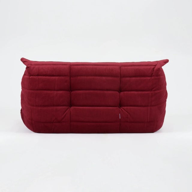 Ligne Roset Restored Vintage Togo Loveseat by Ligne Roset in Bordeaux Red Corduroy For Sale - Image 4 of 12
