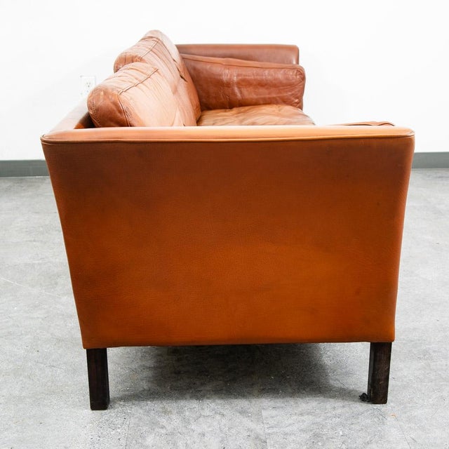 1960s Mid Century Danish Modern Sofa Settee 3 Seater Brown Cognac Leather Denmark MCM For Sale - Image 5 of 12