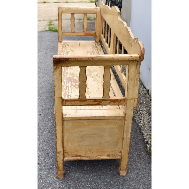Off-white Pine Painted Storage Bench or Settle For Sale - Image 8 of 14
