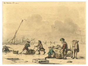After Vermeulen, Winter Skating Scene, 1700, Watercolour